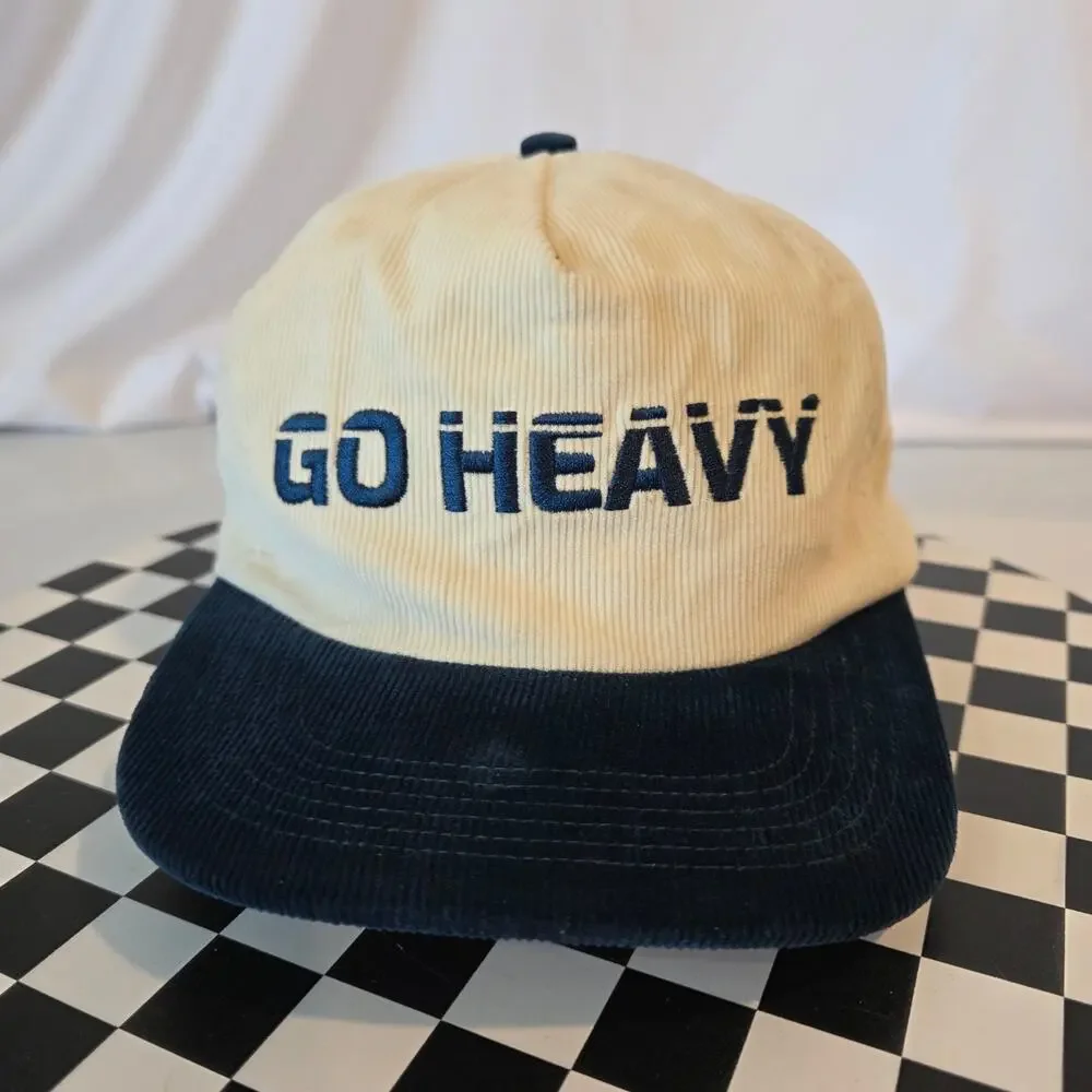 Go Heavy Cream Navy Blue Two Tone Corduroy Snapback Hat
